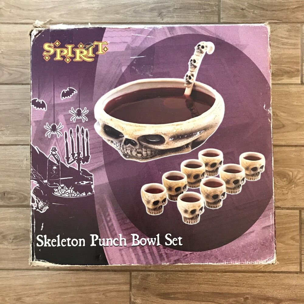 Spirit Skeleton Punch Bowl Set Rare Halloween Birthday Party - Missing Scooper 